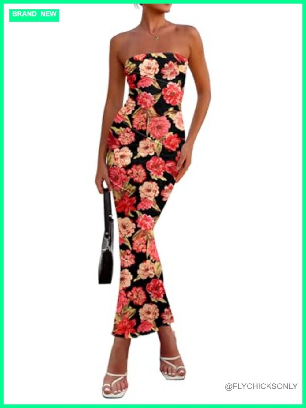 Floral Bodycon Maxi Dress Strapless Tube Boho Party